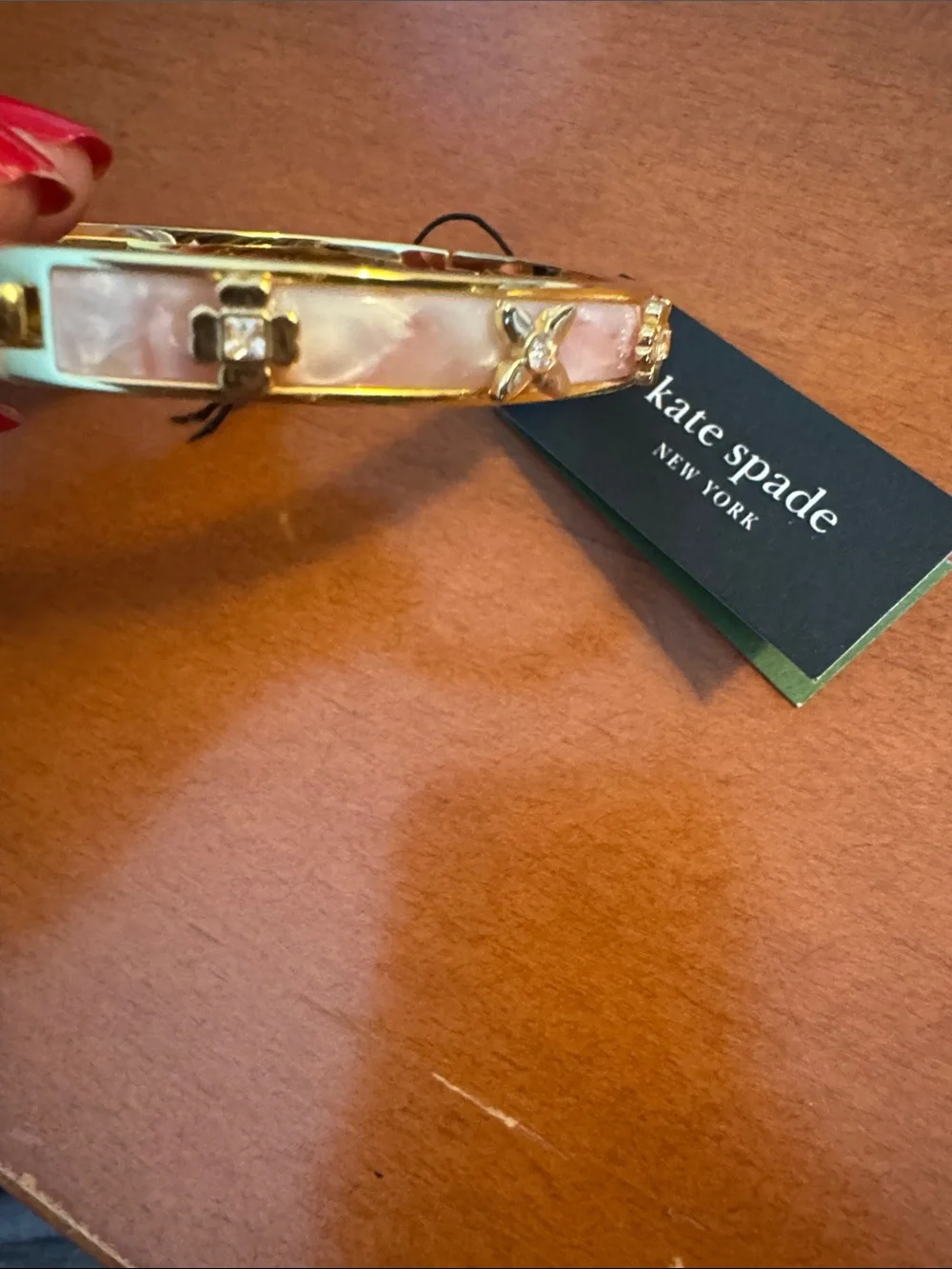 Kate Spade Heritage Bloom Blush Pink Gold Enamel Hinged Bangle $149